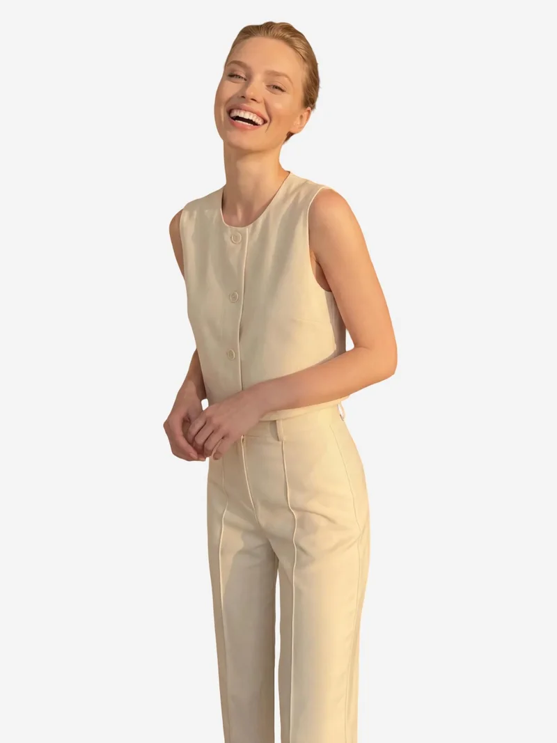 MY FASHION MY FASHION Crew Neck Crop Vest & High Waist Pants Two-Piece Set